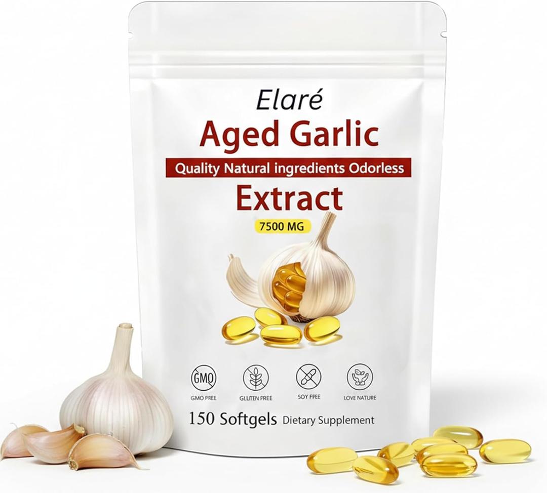 Elare Aged Garlic Extract, Organic Garlic Extract Capsules | Heart & Immune Antioxidant Supplements, Vegetarian, All-Natural, Non-GMO (1 PC), BBD 01/19/2028