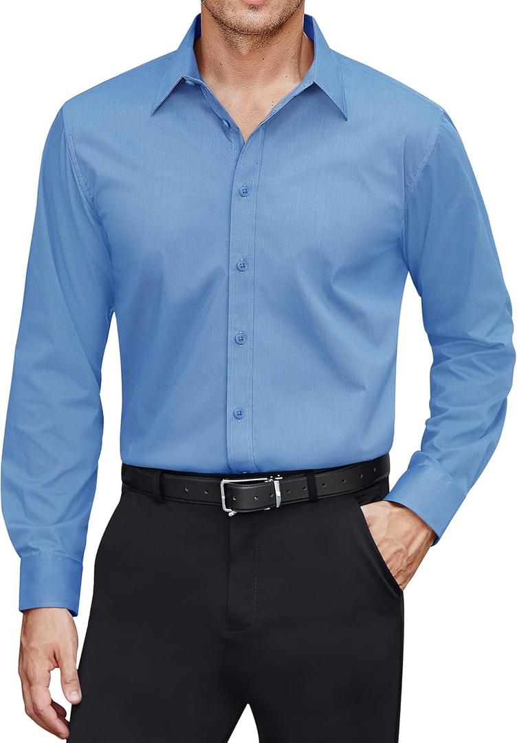 J.VER Men's Dress Shirts Stretch Stain Shield Long Sleeve Solid Formal Shirt Business Casual Button Down Shirts (X-Large)