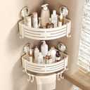 VOLPONE Corner Shower Caddy Suction Cup Shower Shelf Corner No Drilling Bathroom Shower Organizer Storage Rack Adhesive with Towel Bar Hooks(2-Pack, Ivory)