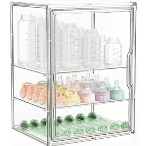 Baby Bottle Storage Organizer for Countertop, Large Clear Bottle Organizer, Baby Bottle Storage Organizer for Bottles, Nipples, Pump Parts & Food Jars, Nursery Cabinet, Kitchen Pantry (Large: 14.2" x 10.7" x 10.7")