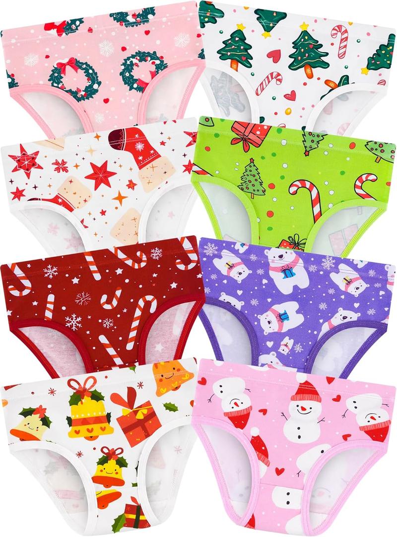 Girls' Underwear,Soft Cotton Tagless Panties for Toddlers' & Little Kids' Comfort,Breathable Briefs,8-Pack (18-24 Months, Stars-bells-candy Cane-polar Bear-christmas Hat-wreath)