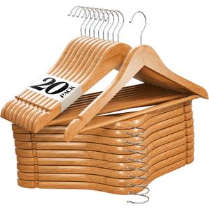 Premium Wooden Hangers 20 Pack - Durable Non Slip Coat Hangers Heavy Duty- Natural Solid Wood Hangers - Clothes Hangers with Chrome Swivel Hooks - Great for Jacket, Dress, Suit Hangers, Home-It