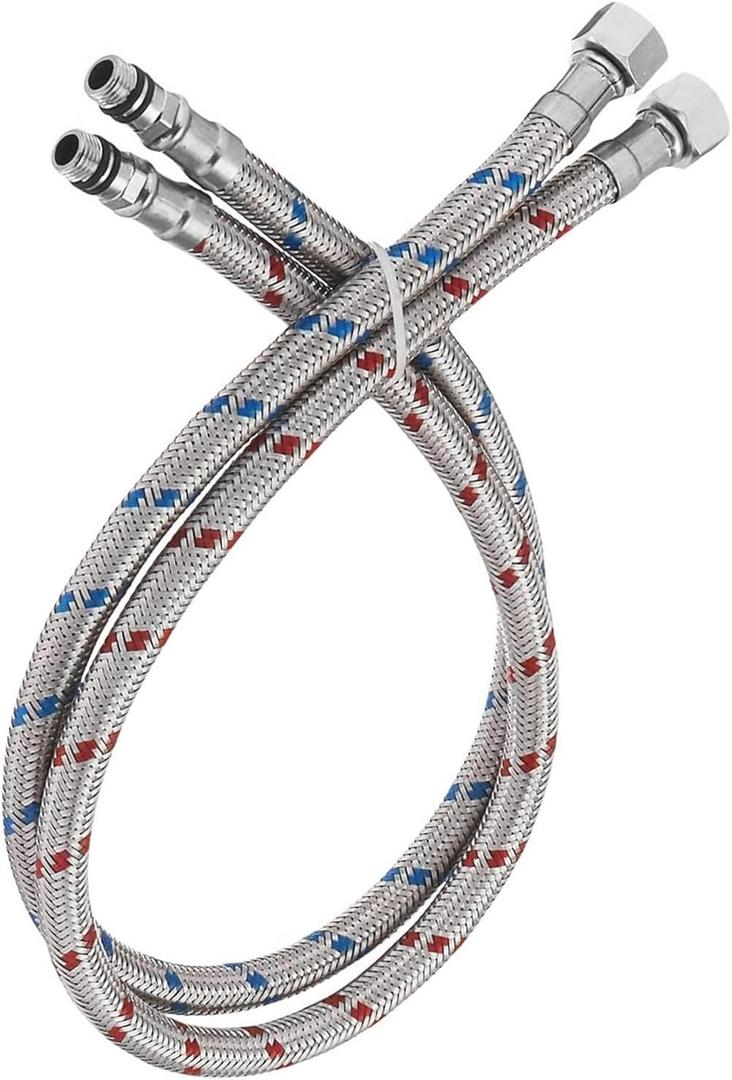 BWE 32-Inch Long Bathroom Kitchen Faucet Connector, Braided Stainless Steel Supply Hose 3/8-Inch Female Compression Thread x M10 Male Connector, x 2 Pcs (1 Pair)