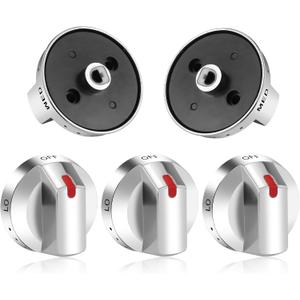 DG64-00473A Compatible for Samsung Stove Knobs Replacements/Knobs for Samsung Stove NX58F5700WS NX58H5600SS NX58H5650WS NX58J7750SS NX58M6850SS,5Packs Metal (Silver/Black)