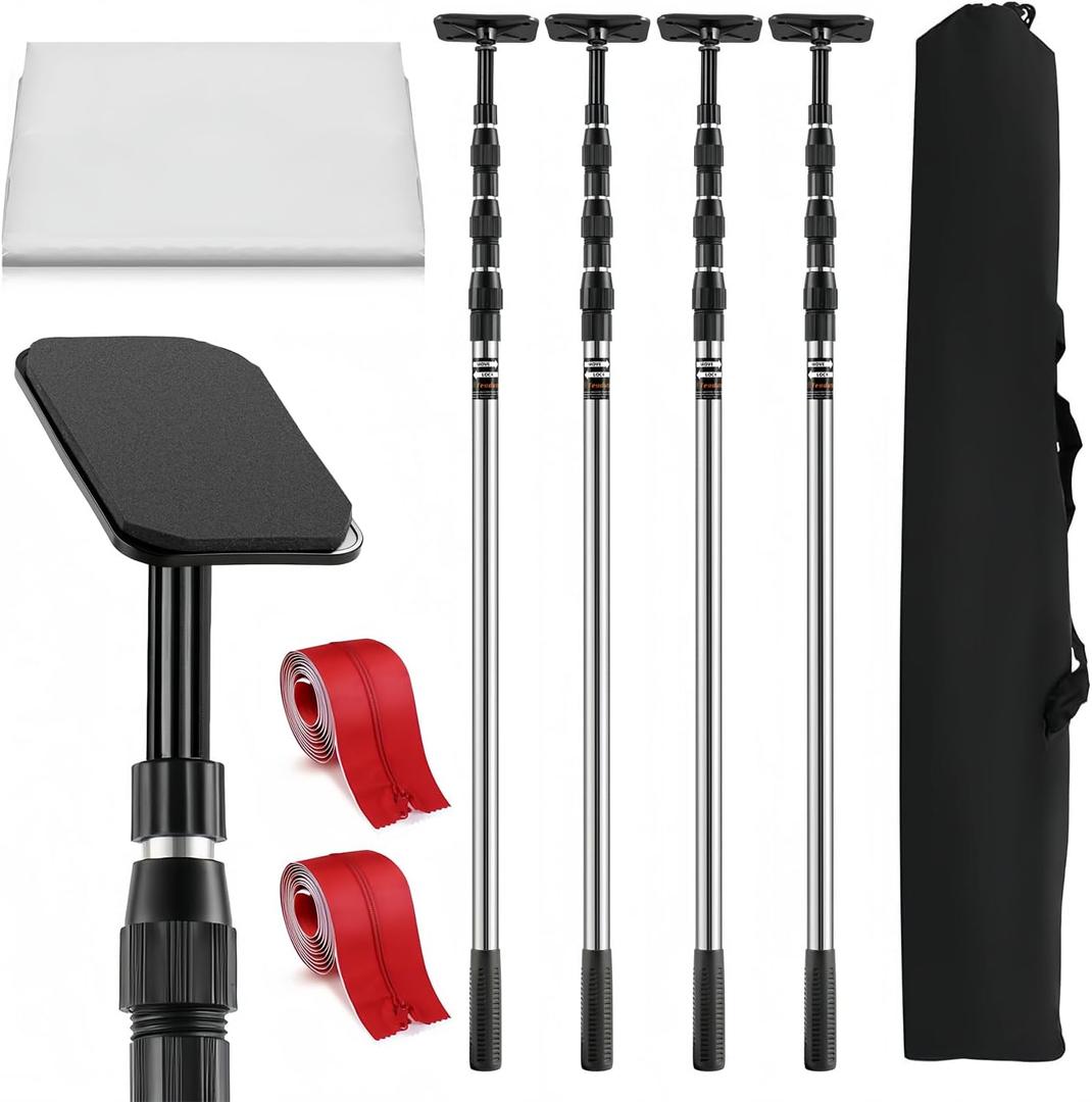 12FT Dust Barrier Poles, 4Pack Spring Retractable Zipper Wall Poles