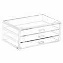 Cq acrylic Drawer Organizer with 3 Long Drawers,Stacking Office Supply Organizer and Desk Pen Storage and Stationary Organizer,Clear Makeup Storage Organizer for Palettes,Cosmetic, Beauty for Vanity