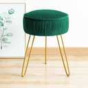 LUE BONA Pleated Vanity Stool, Velvet Upholstered for Makeup Room, Round Mondern Stool for Vanity, Ottoman Footrest with Metal Legs for Living Room, Bedroom, Emerald