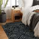 Wonnitar Moroccan 3x5 Rug, Black Washable Small Rug for Bedroom, Non-Slip Geometric Tribal Entry Throw Mat, Boho Farmhouse Rustic Soft Low Pile Area Rug for Bathroom Dining Guest Room (Black,3'x5')