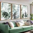Large Framed Canvas Wall Art - Natural Float Framed Tropic Leaf Pictures Wall Art Prints for Living Room Decor Green Plants Artwork for Bedroom Kitchen Home Office Decoration 60" X 28" Set of 3 (Sage)