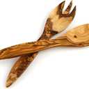 Tramanto Olive Wooden Salad Server Set, 12 inch Long Wood Pair - Tuscan Design