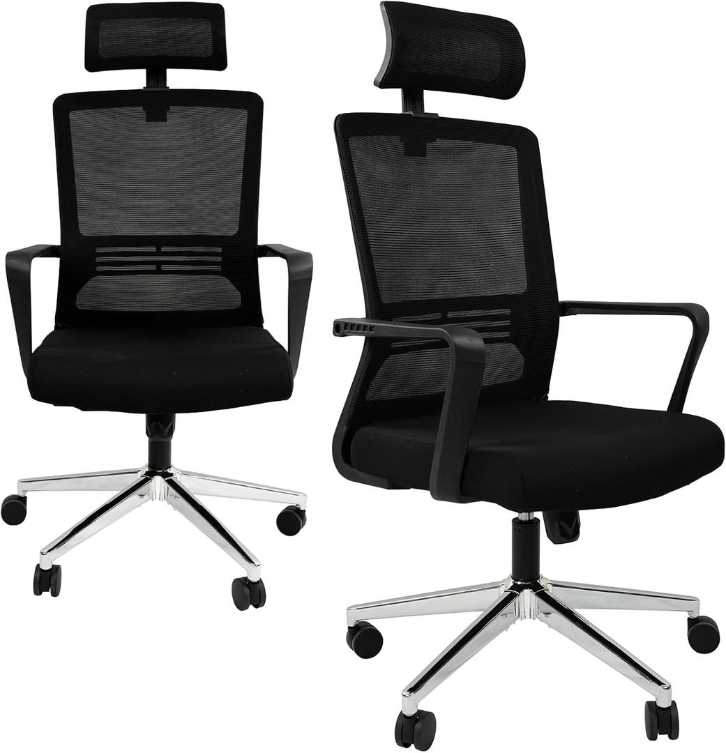 Ergonomic Office Chair,High Back Desk Chair with 3 Gear Tilting Backrest and Adjustable Headrest,400lbs Weight Capacity Integrated Metal Base with Swivel Wheels,Comfort Breathable Mesh (Black)