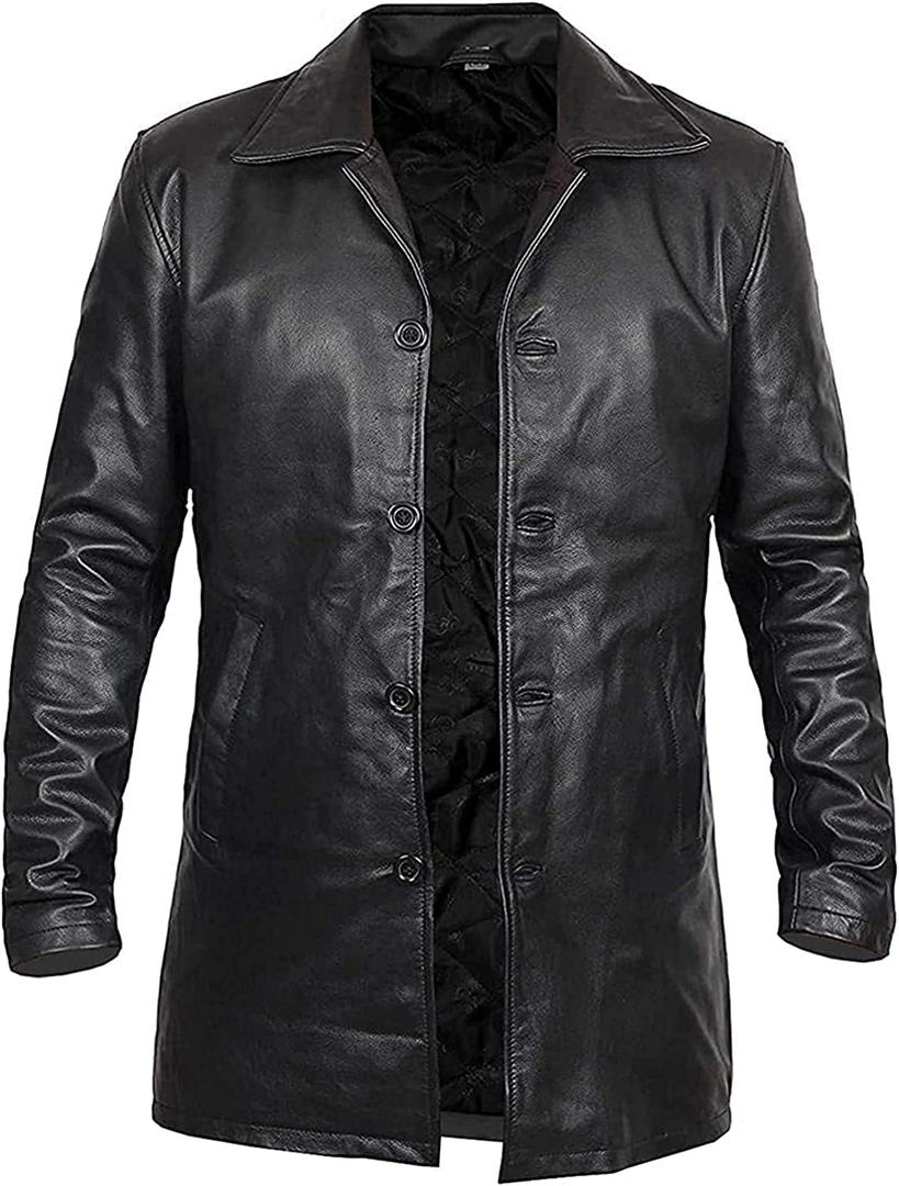 Mens Leather Car Coat Black - Real Lambskin Leather 3/4 Length Brown Carcoat Winter Jackets For Men (Medium)