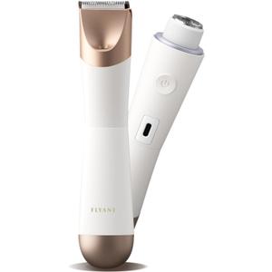 Bikini Trimmer for Women, 2 in 1 Electric Shaver for Women, Pubic Hair Trimmer Waterproof IPX7 with LED, Bikini Razor for Leg Arm Underarm Bikini Area, Pull Bows Gift Box for Friends - Shell White