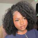 Domiso Afro Kinky Curly 3 In 1 Half Wig with Drawstring Seamless Kinky Curly Flip Over Glueless Wear & Go Elastic Band Clip in Wig Human Hair Black Color Headband Bob Wig 12 Inch