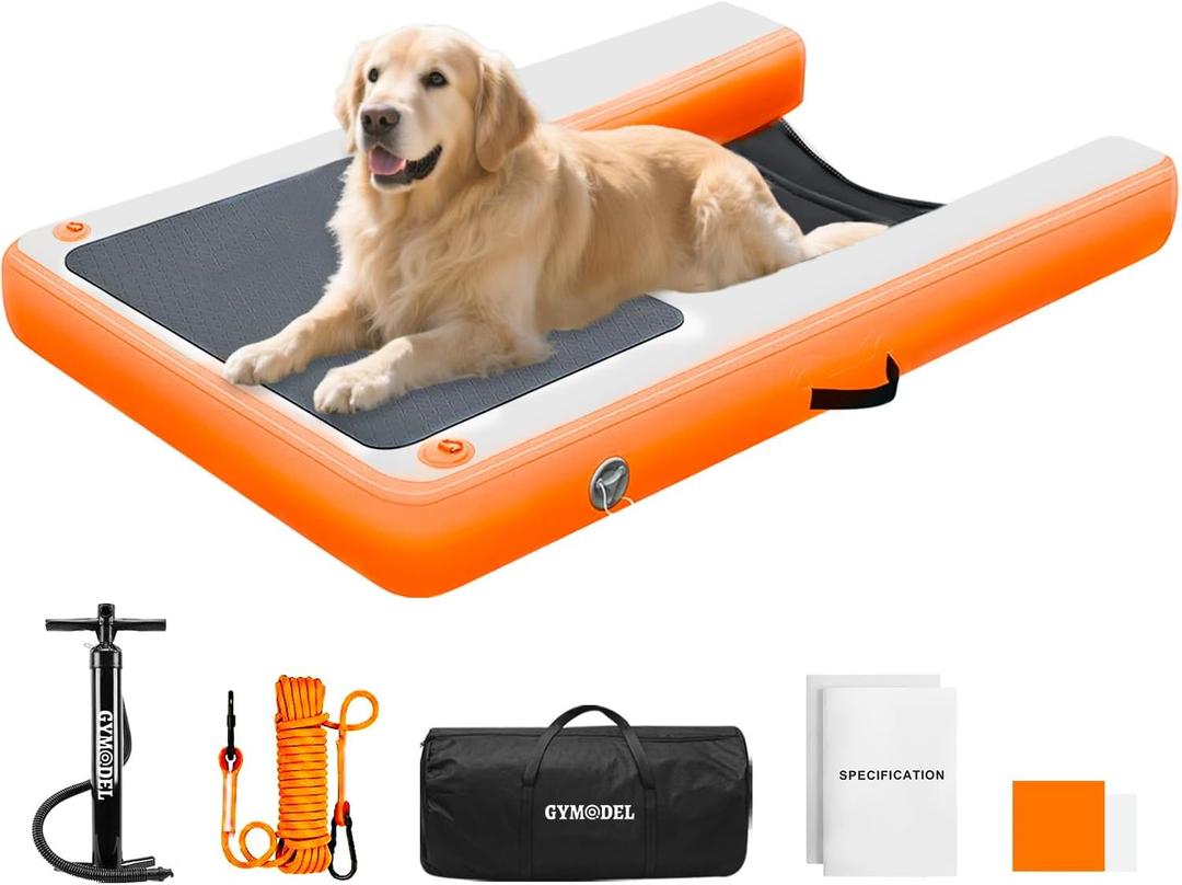 Inflatable Dog Water Ramp, Non-Slip Floating Dock Ladder for Pools, Boats & Lakes, Pool Ramp for Dogs Up to 200 Pounds, Orange