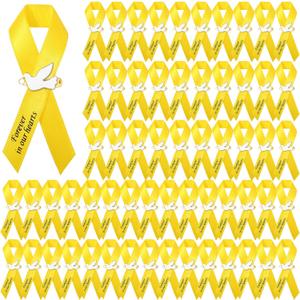 50 Pcs Dove Funeral Ribbons Memorial Ribbon Funeral Pins Classic Memorial Service Respect Ribbon Bow with Safety Pins and Dove for Mourning Remembrance Day Event(Yellow)