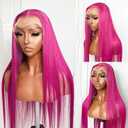Hot Pink Lace Front Wig Long Glueless Lace Wigs for Women 24 Inch Straight Hair 13x4 Rose Red Colored Synthetic Lace Front Wigs Pre Plucked