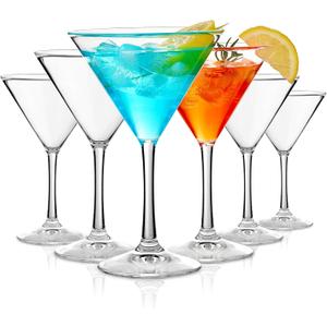 Unbreakable Martini Glasses Set of 6, 10 oz Plastic Martini Cocktail Glasses with Stem, Reusable Cocktail Glasses for Bar, Margarita, Whiskey, Gin, Tequila, BPA-Free, Top Rack Dishwasher-Safe, Clear