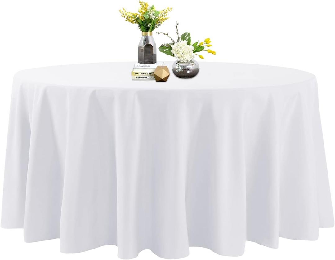Bailarina 120 Inch Stain and Wrinkle Resistant Washable Polyester Table Cloth, Decorative Table Cloth for Dining Table, Buffet Parties and Wedding, White