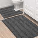 H.VERSAILTEX Bathroom Rugs Bath Rug Set 2 Piece Bathroom Contour Rug Toilet Mat Sets Non Slip Contour Bath Rug Ultra Thick Water Absorbent Striped Bath Mats Washable(36" x 24" Plus 20" x 24" U, Grey)