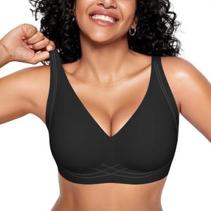 Seamless Wireless Bras for Women Full Coverage Push Up Bra Comfortable No Underwire Bralettes Deep V with Support and Lift (XX-Large, Black)