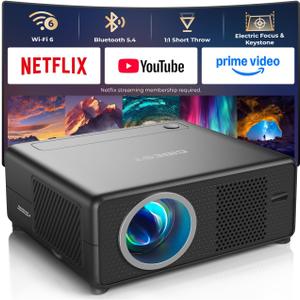 CiBest Mini Projector with WiFi and Bluetooth, Compatible with Netflix/YouTube/PrimeVideo, Electric Focus & Keystone, Short Throw Full HD 1080P Video Projector, Portable Outdoor/Indoor Use