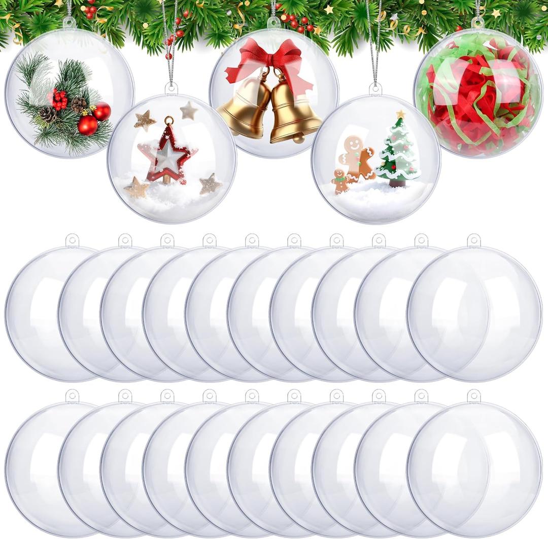 ANVAVO 25 Pieces 3.9 inch Christmas Clear Plastic Fillable Ball Ornaments DIY Craft Transparent Baubles Shatterproof Christmas Tree Hanging Ornaments for Xmas New Years Birthday Wedding Home Decor