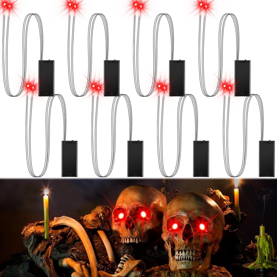 8Pack Halloween Glowing LED Eyes for Mask,Halloween LED Glowing Light Up Eyes,Glowing Eyes Lights for Halloween Skulls (Red)