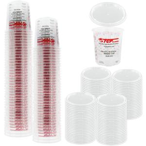Custom Shop/TCP Global Full Case of 100 Quart (32oz) Paint Mixing Cups with 50 Lids - Cups are Calibrated with Multiple Mixing Ratios (1-1) (2-1) (3-1) (4-1) (8-1)