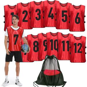 Scrimmage Training Vest (12 Pack) Team Sports Pinnies Jerseys for Adult Youth Soccer Bibs Numbered Practice Jerseys (Large)