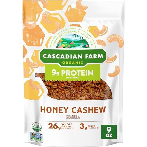 Cascadian Farm Organic Honey Cashew Granola, Protein Granola, Non-GMO, Resealable Pouch, 9 oz 3Pcs, Best If Used By: 12/14/25