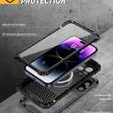 Lanhiem Magnetic for iPhone 14 Pro Max Metal Case, [Built-in Camera Kickstand & Glass Screen Protector] Heavy Duty Full Body Rugged Protective Military Magsafe Cover for iPhone 14 Pro Max 6.7" (Black)