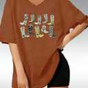 Women's Western Cowboy Shirts Vintage Rodeo Graphic Oversized Tops Country Music Tees Short Sleeve Cowgirl T-Shirt (Orange, L)