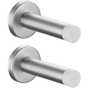 JQK Door Stopper, 304 Stainless Steel Thicken 1mm Sound Dampening Door Stop Bumper Wall Protetor 2 Pack, Brushed (Brushed & White Tip)