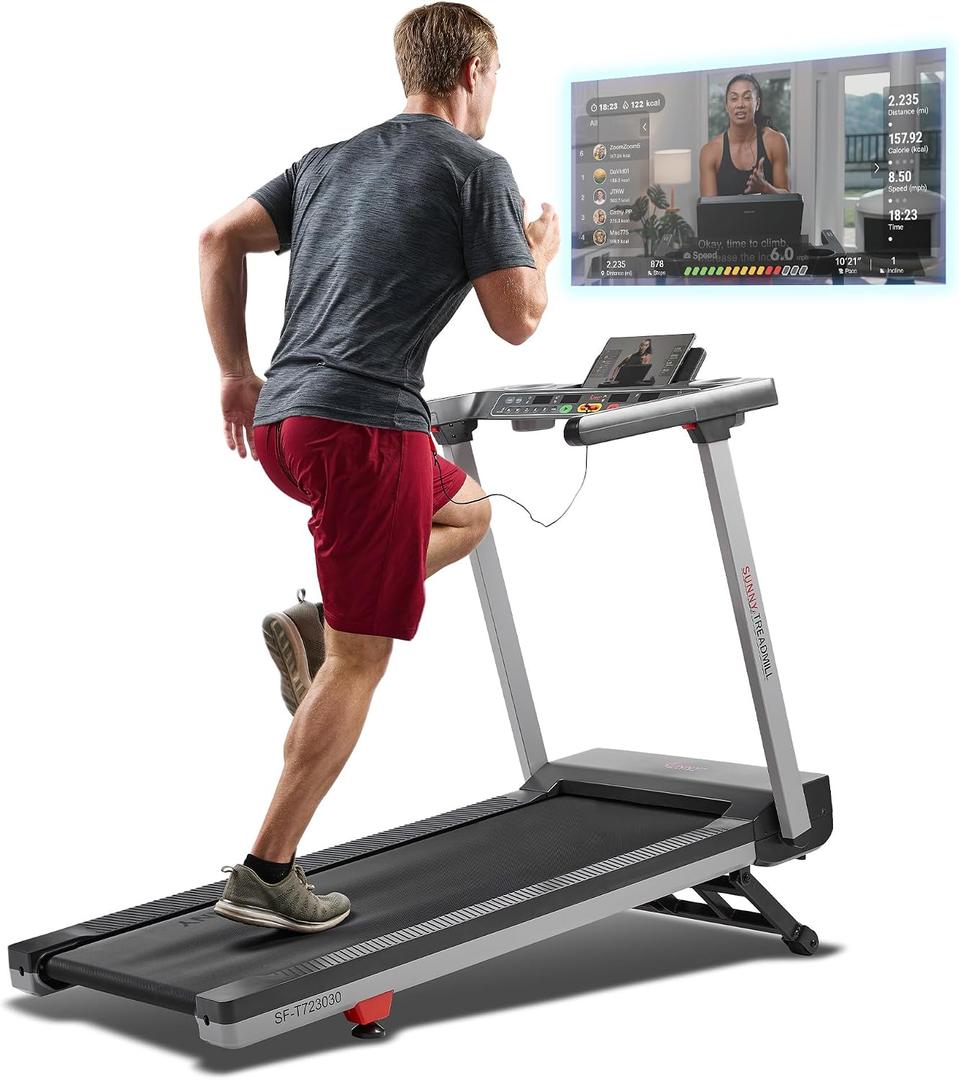 Sunny Health & Fitness Fully Assembled OneClick-Fold 20" Smart Treadmill with Auto Incline & SunnyFit App