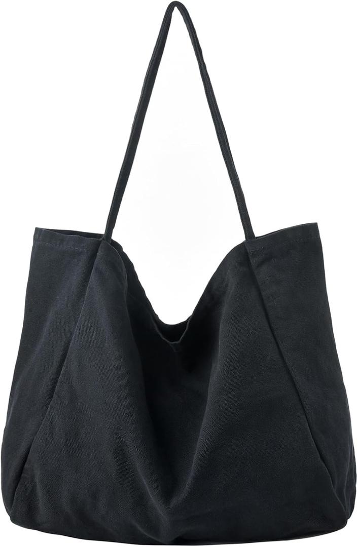 Canvas Tote Bag for Women Large Hobo Shoulder Bag for Work Travel Casual Message Bag Tote Purse handbags (0-black)