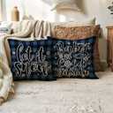 4pack Winter Snow Throw Pillow Case Buffalo Check Plaid with Snowman Santa Cushion Covers Christmas Winter Holiday Farmhouse Decorative Pillowcases 18 x 18 Inches for Sofa Couch (Blue)