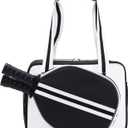 PU Leather Pickleball Bag with Shoe Compartment, Large Pickleball Tote Bags for WomenMultifunctional Pickleball Bags (Small, New White)