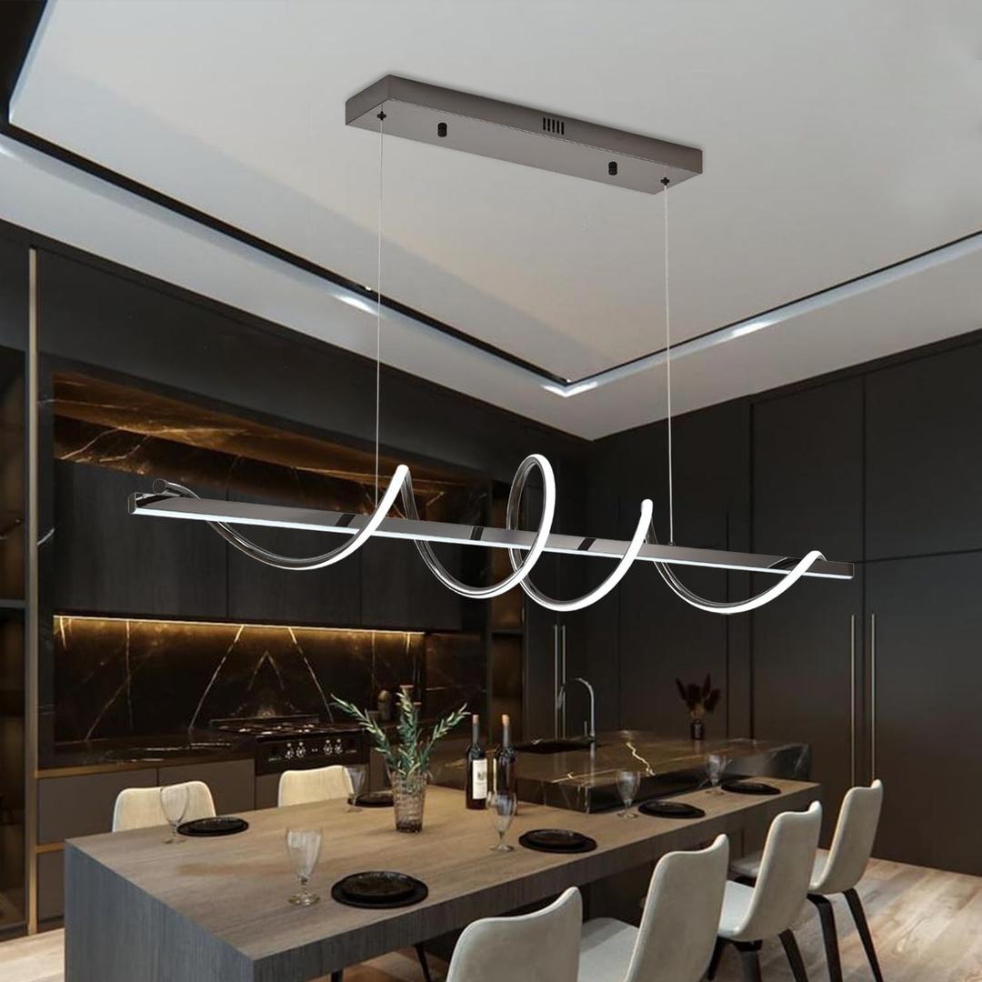 47.24" Modern Led Pendant Light for Kitchen Island Lighting,Electroplated Black Modern Chandelier for Dining Room Over Table Dimmable Led Ceiling Pendant Lights Creative Snake-Shaped Twist Design (47.2in, Electrochrome Black)
