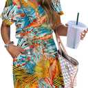 AUSELILY Womens Summer Dress 2026 Casual Short Sleeve Sundress V Neck Tie Button Beach Swing Dresses with Pockets (XXL)