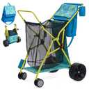 Beach Cart with Big Wheels for Sand, Collapsible All-Terrain Beach Wagon with Cooler Bag & Umbrella Holder, Large Mesh Storage, Supports 100lbs for Camping, Outdoor, Shopping, Blue