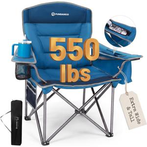 FUNDANGO Oversized Camping Chair, Heavy Duty Folding Chair, 21.65"D x 24.8"W x 38.6"H