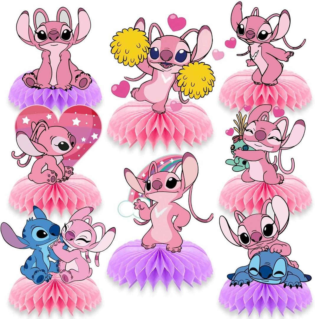 Stitch birthday party supplies, 8Psc honeycomb center decorations, Stitch party decorations, double-sided desktop decorations, center decorations for parties