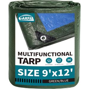 TARPAL Tarps 9x12 Feet Green Tarp Waterproof Lightweight tarps Multipurpose Protective Cover All Purpose Poly Tarps Cover for Firewood Outdoor Furniture etc (912 Feet-Finished size)