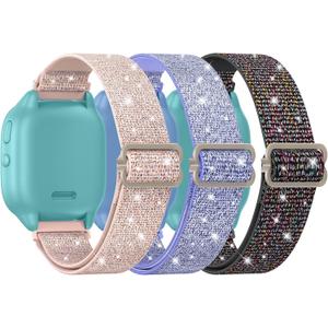 LETOID [3 Pack Stretchy Bands Designed for Gizmo Watch 3 Adventure 3 2 1 /Gabb Watch 3e 3 2 1 /SyncUP Watch/Cosmo Jr Track, Soft Breathable Elastic Replacement Strap Loop 20mm Small Size Wristband (Black Colorful, Purple, Pink)