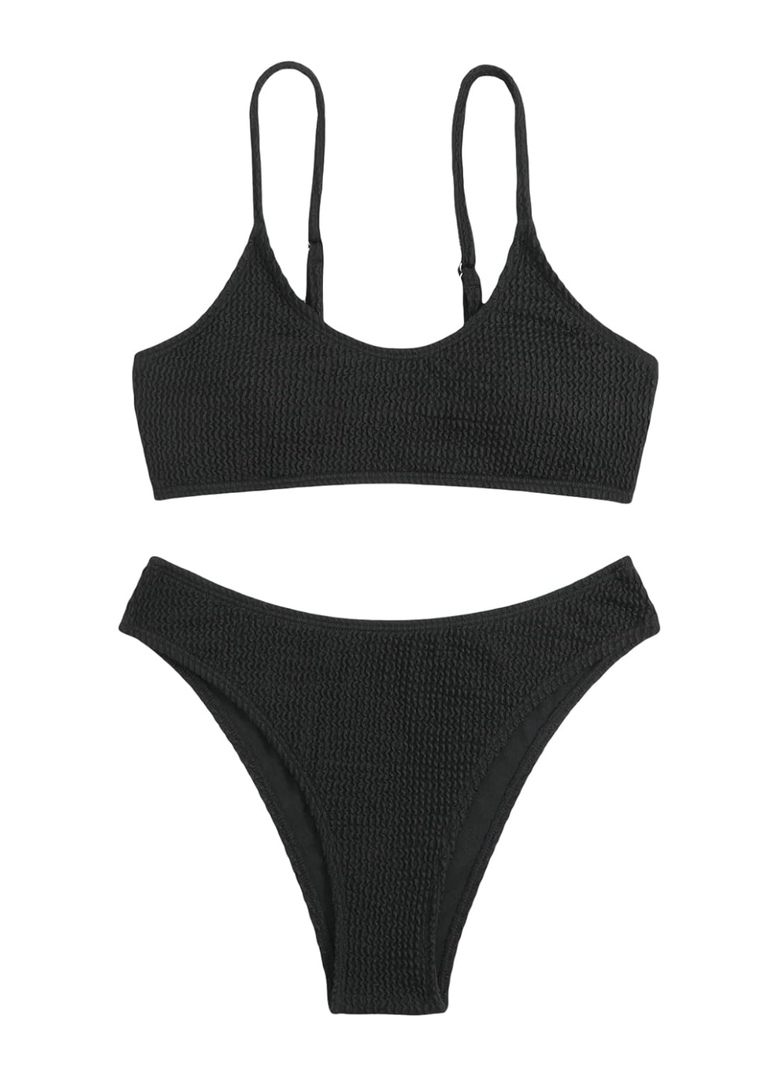 SOLY HUX Bikini Sets for Women Solid Textured Bikini Bathing Suits 2 Piece Swimsuit, Size L