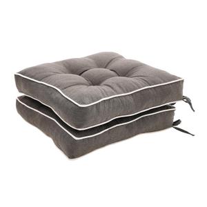 Outdoor Chair Cushions Set of 2 Square Tufted Seat Cushions with Ties Thick Seat Chair Pads for Patio Furniture 19"x19",Medium Grey