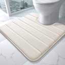 Yimobra Memory Foam Toilet Bath Mat U-Shaped, Soft and Comfortable, Super Water Absorption, Non-Slip, Thick, Machine Wash and Easier to Dry for Bathroom Commode Contour Rug, 24 X 24 Inches, Cream