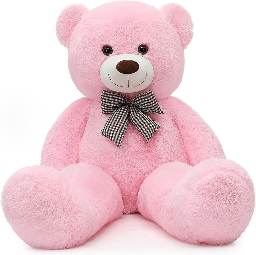 MorisMos Bow Tie Giant Teddy Bear 4 Feet, 47inch Classic Stuffed Animals Plush, Daughter Girlfriend Birthday Gift, Party Fover, Pink