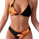 MakeMeChic Women's Polka Dots Triangle Thong Bikini Sets Floral Cute Bathing Suit Swimsuit, Small